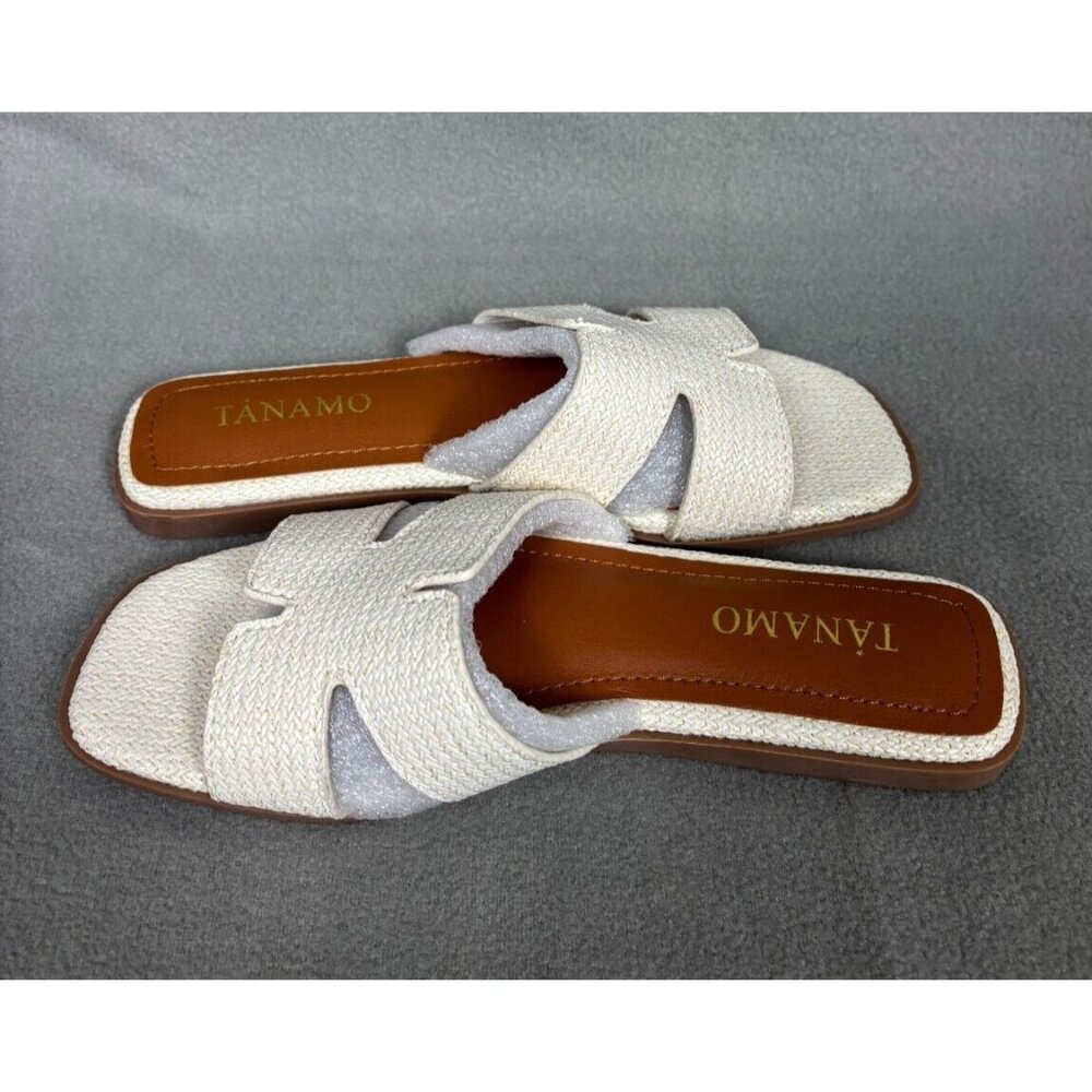 Tanamo Women's Sandals Slip on Slides Dressy Casual Flats Open Toe Cream 6 NWB. - Picture 2 of 8